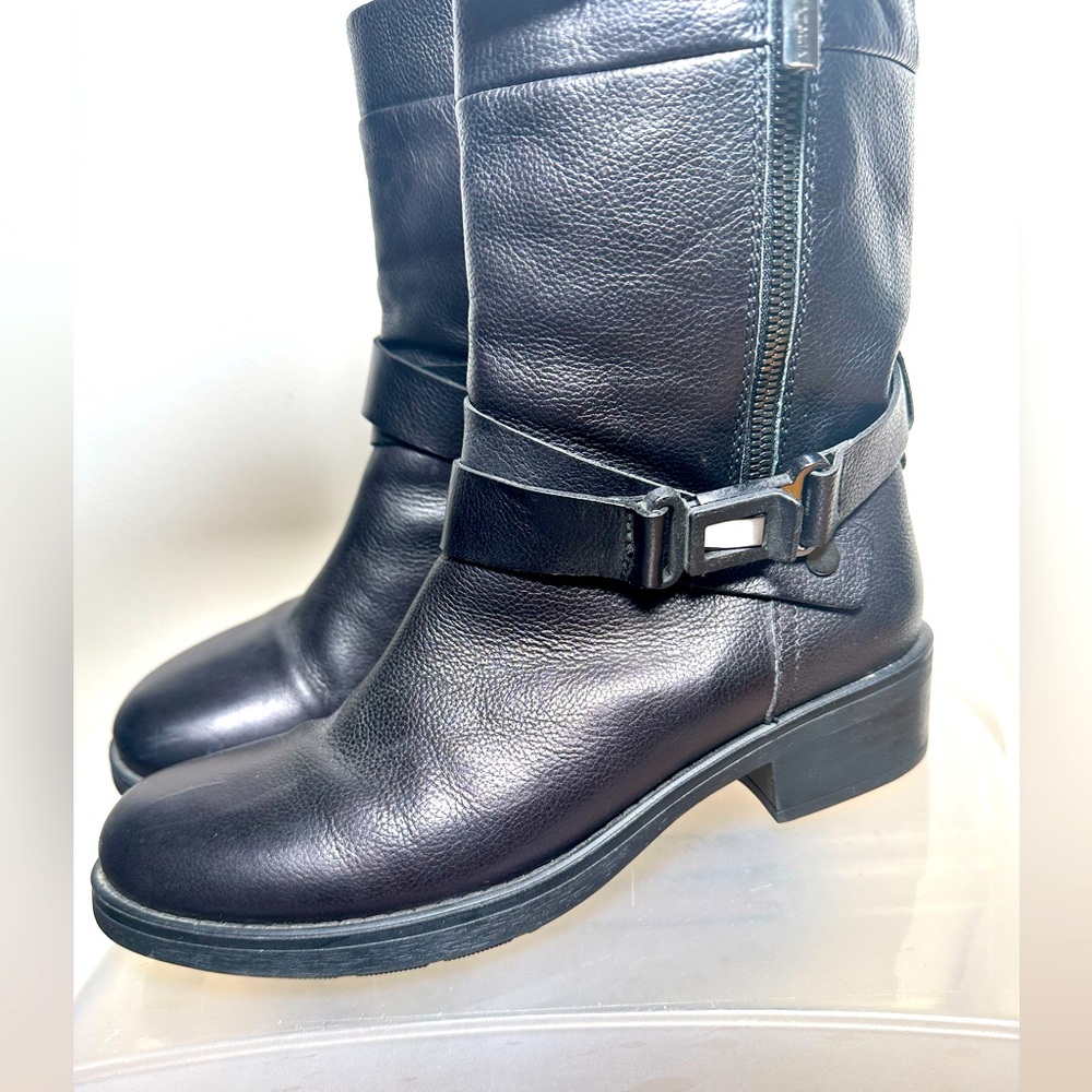 AQUATALIA By MARVIN K Leather Biker Boots Shoes Women's Size 8.5 Mid Calf Black